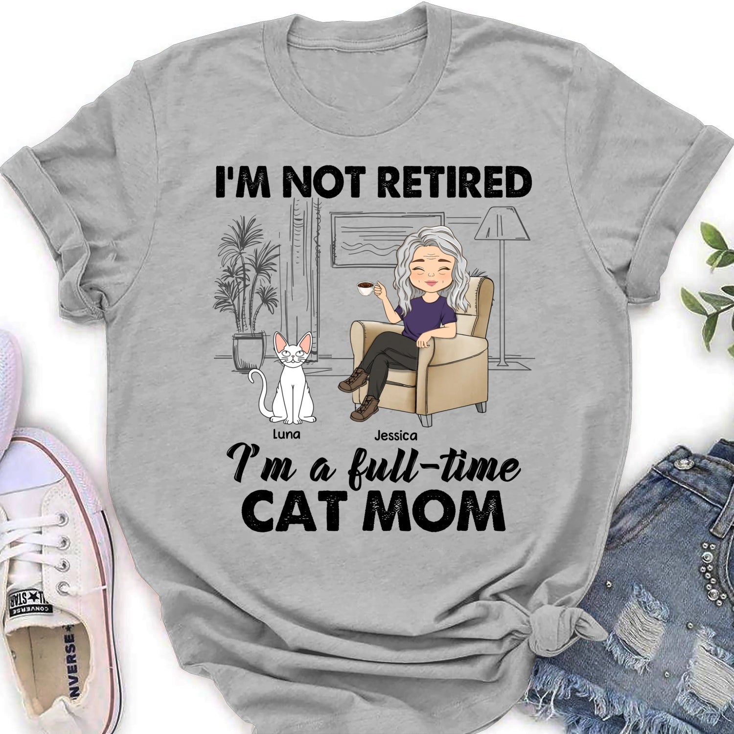 Customizable Full - time Cat Mom Women's T - Shirt: Ideal Gift for Pet Lovers