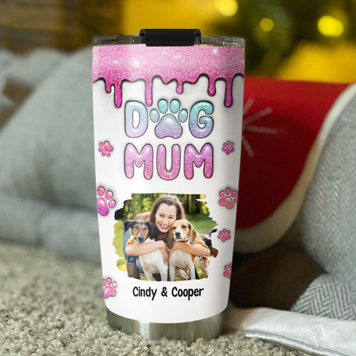 Personalized 3D Inflated Effect Glitter Photo Tumbler for Dog Moms