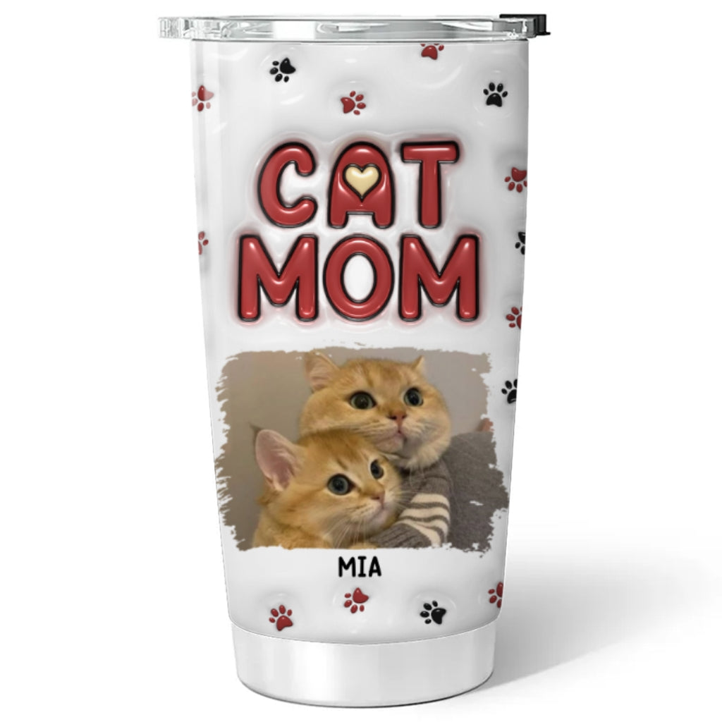 Personalized 3D Inflated Effect Tumbler with Lovely Cat Mom Photo