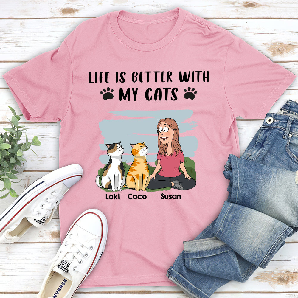 Personalized Custom Unisex 'Life Is Better With Cats' T-shirt - Ideal Gift for Pet Lovers