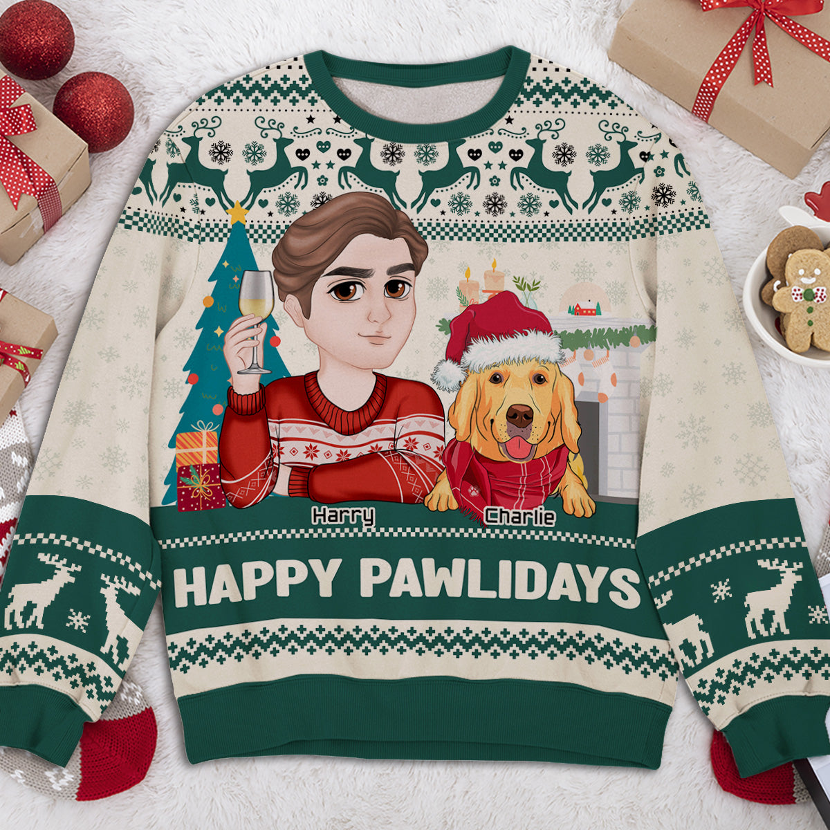 Happy Pawlidays Personalized All-Over Print Sweatshirt - Ideal Gift for Pet Lovers