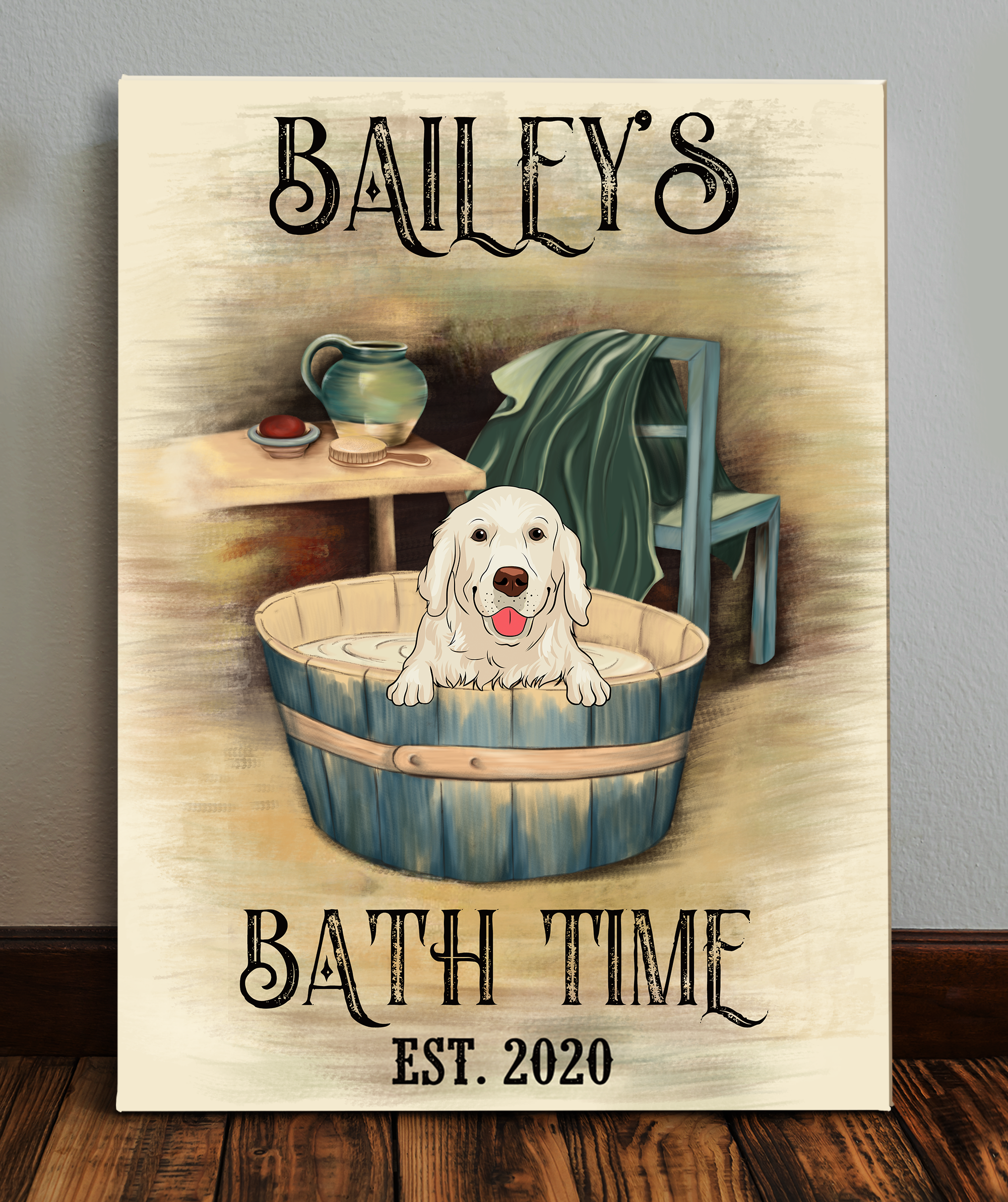 Personalized Custom Dog's Bath Time Canvas - Ideal Gift for Pet Lovers