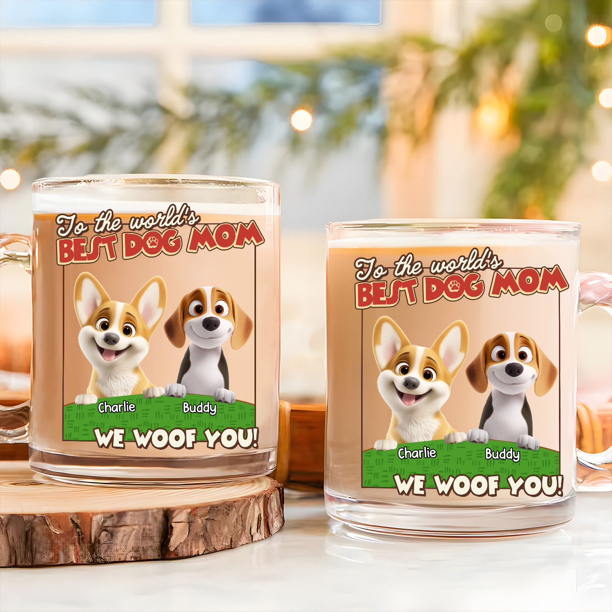 Personalized 'We Woof You' Dog Mom & Dad Cartoon Glass Mug
