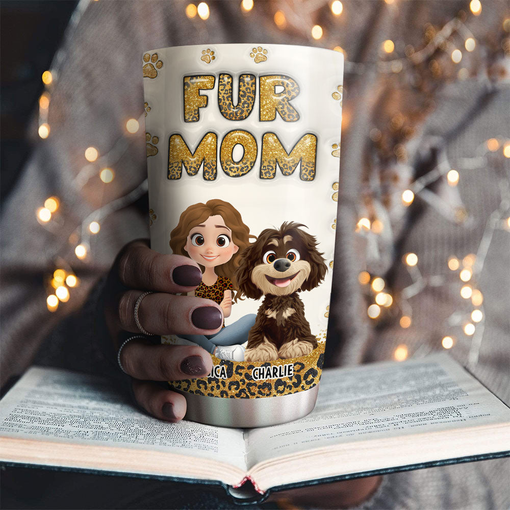 Fur Mom Leopard Personalized 3D Inflated Effect Custom Tumbler - Ideal for All Occasions