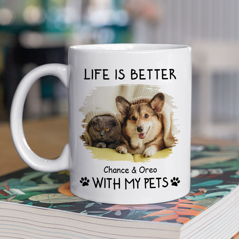 Personalized Better With Pets Photo Custom Coffee Mug - Ideal Gift for Pet Lovers