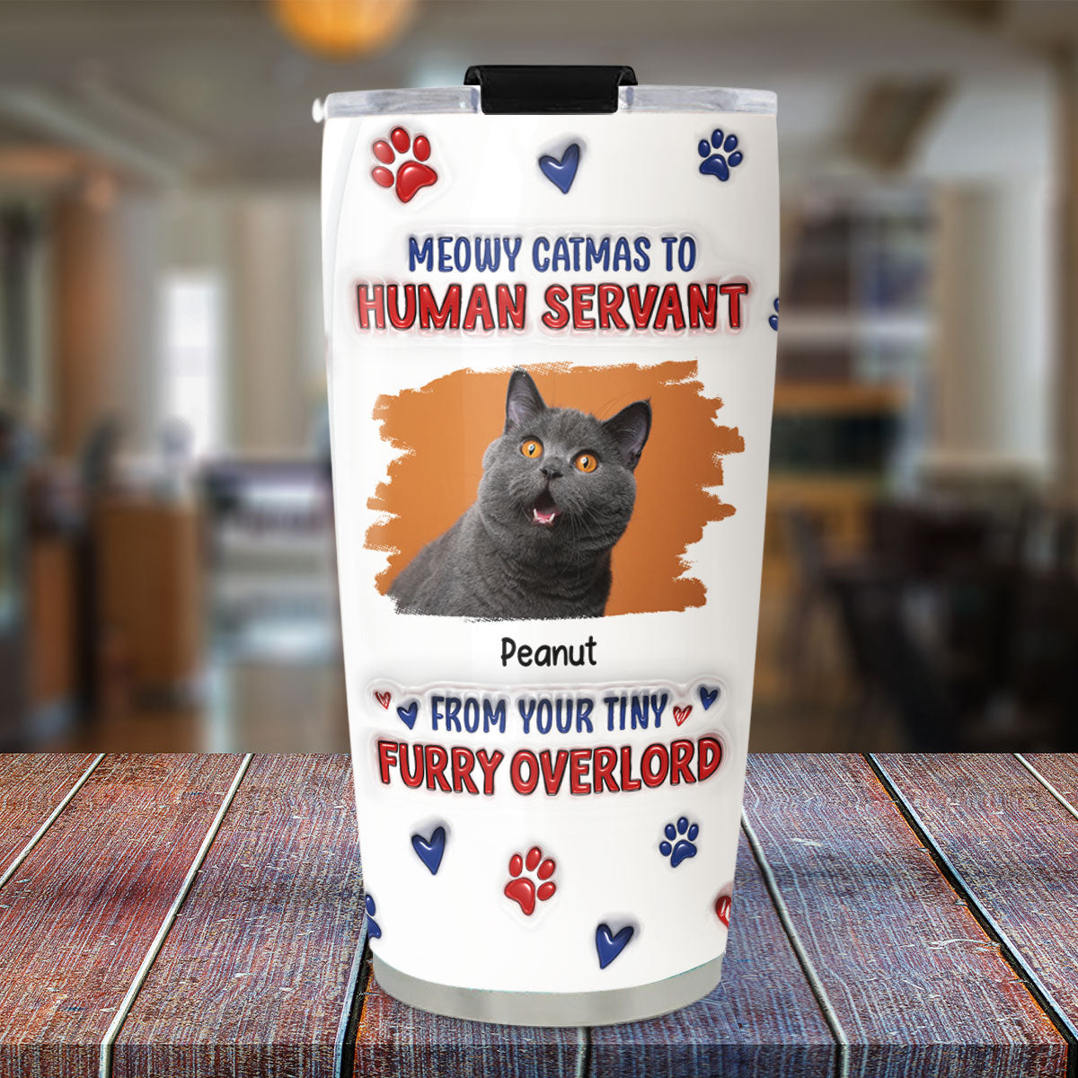 Meowy Catmas Personalized 3D Inflated Effect Custom Tumbler - Unique Photo Design