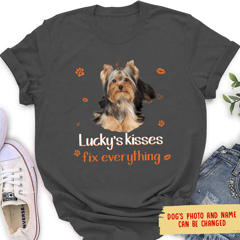 Personalized Dog Kisses Custom Photo Women's T-shirt - Ideal Gift for Pet Lovers
