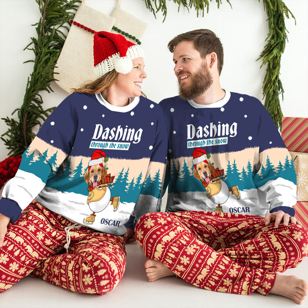Personalized Custom Photo All-Over-Print 'Dashing Through Snow' Sweatshirt - Ideal for Pet Lovers