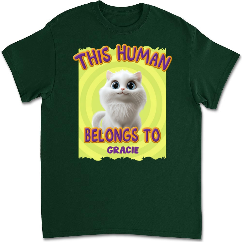 Personalized 'This Human Belongs To Our Cats' Cartoon Unisex T - shirt for Pet Lovers
