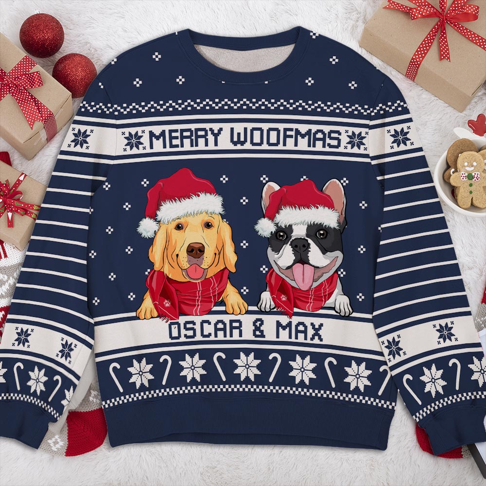 Merry Woofmas - Customizable All-Over Print Personalized Sweatshirt for Dog Lovers