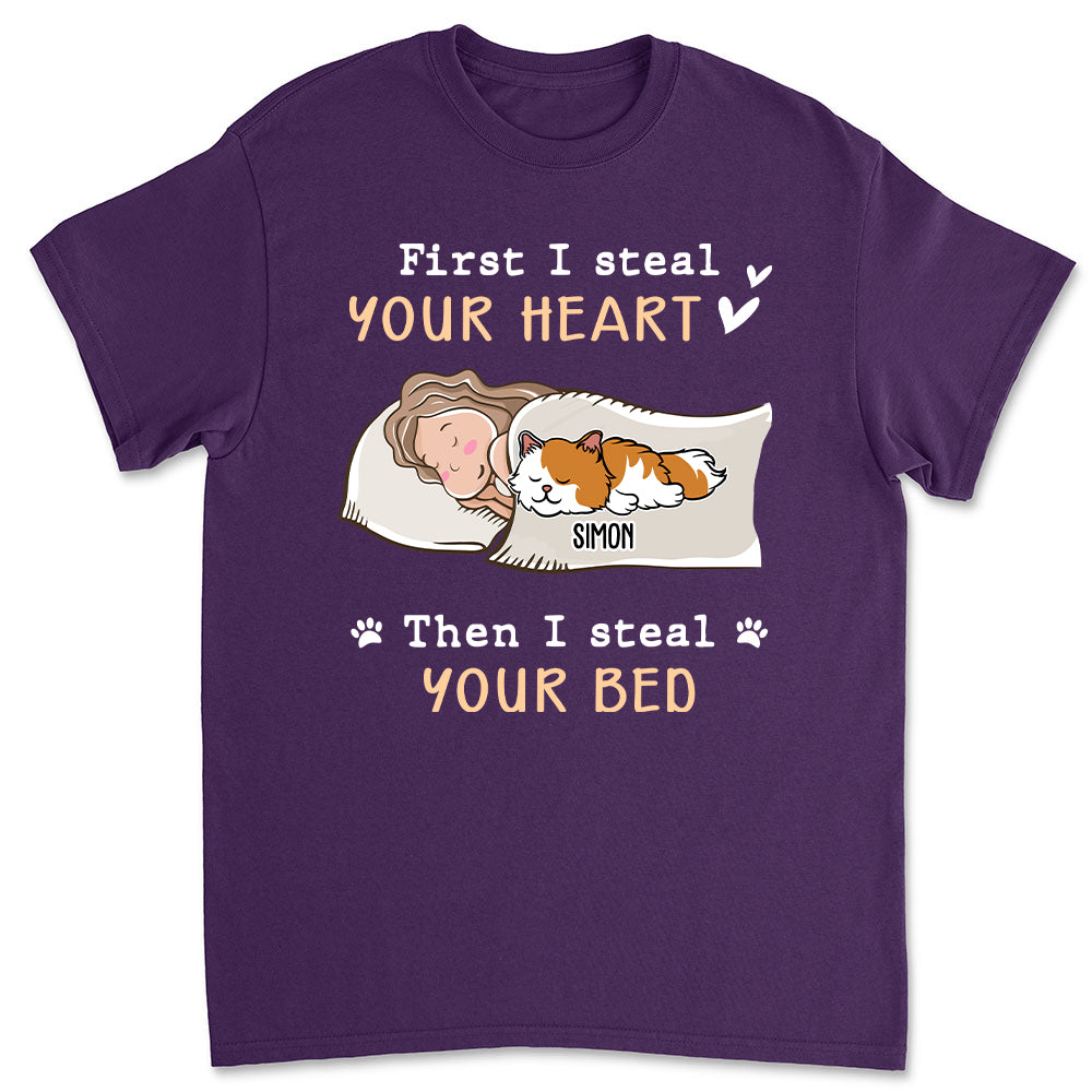 Personalized Unisex 'Cats Steal Your Heart & Bed' T-shirt - Ideal for Pet Lovers