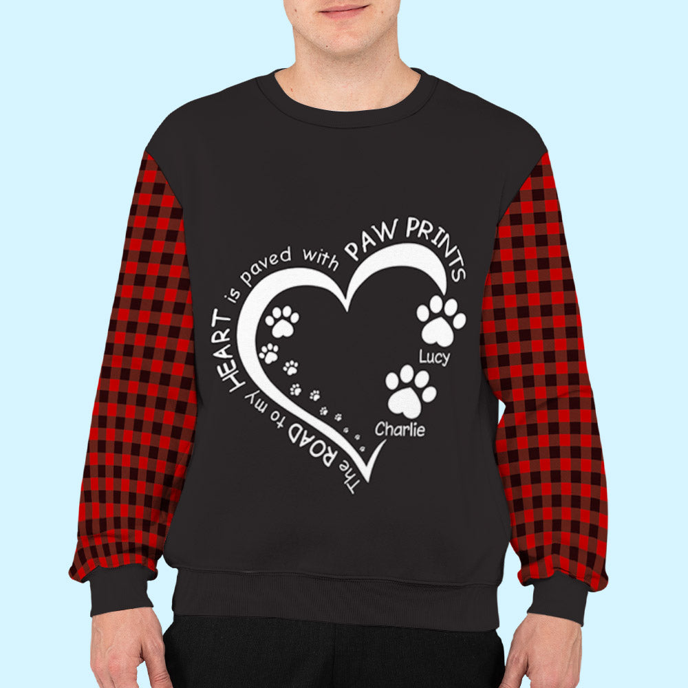 Personalized Paw Prints Heart All-Over Print Sweatshirt - Ideal Gift for Pet Lovers