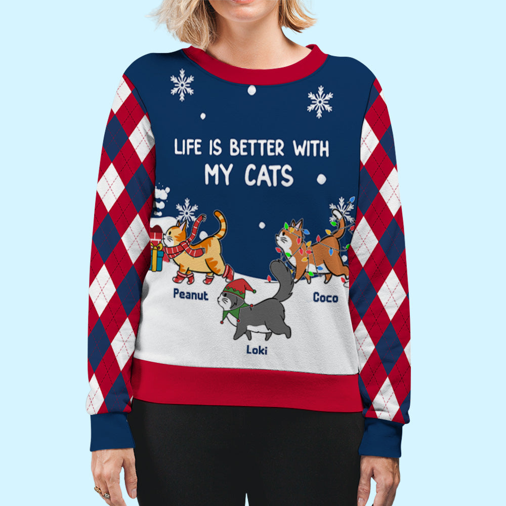 Personalized Custom All-Over-Print Cat on Roof Sweatshirt - Ideal Gift for Pet Lovers