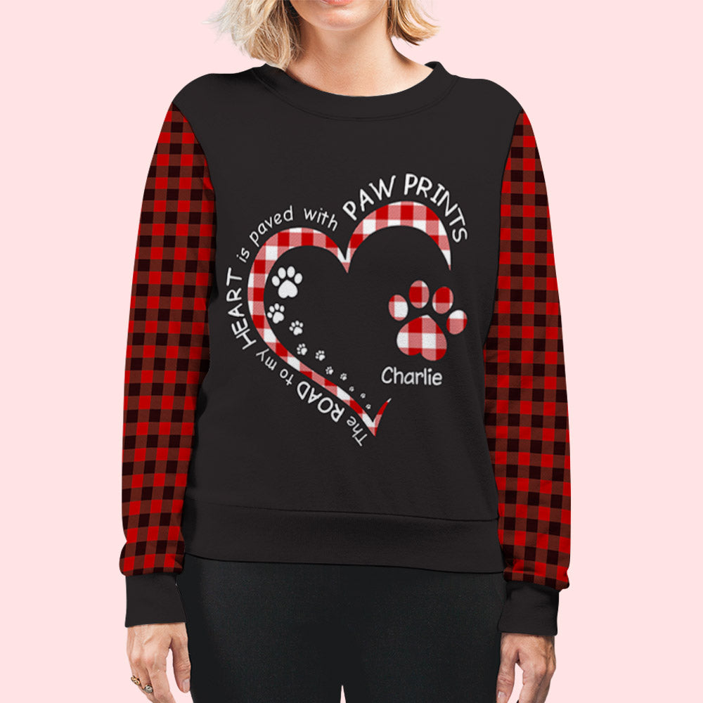 Personalized Paw Prints Heart All-Over Print Sweatshirt - Ideal Gift for Pet Lovers