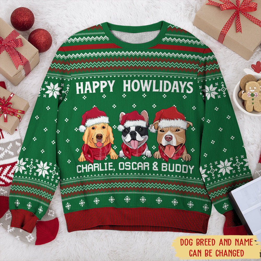 Happy Howlidays - Customizable All-Over Print Personalized Sweatshirt for Pet Lovers