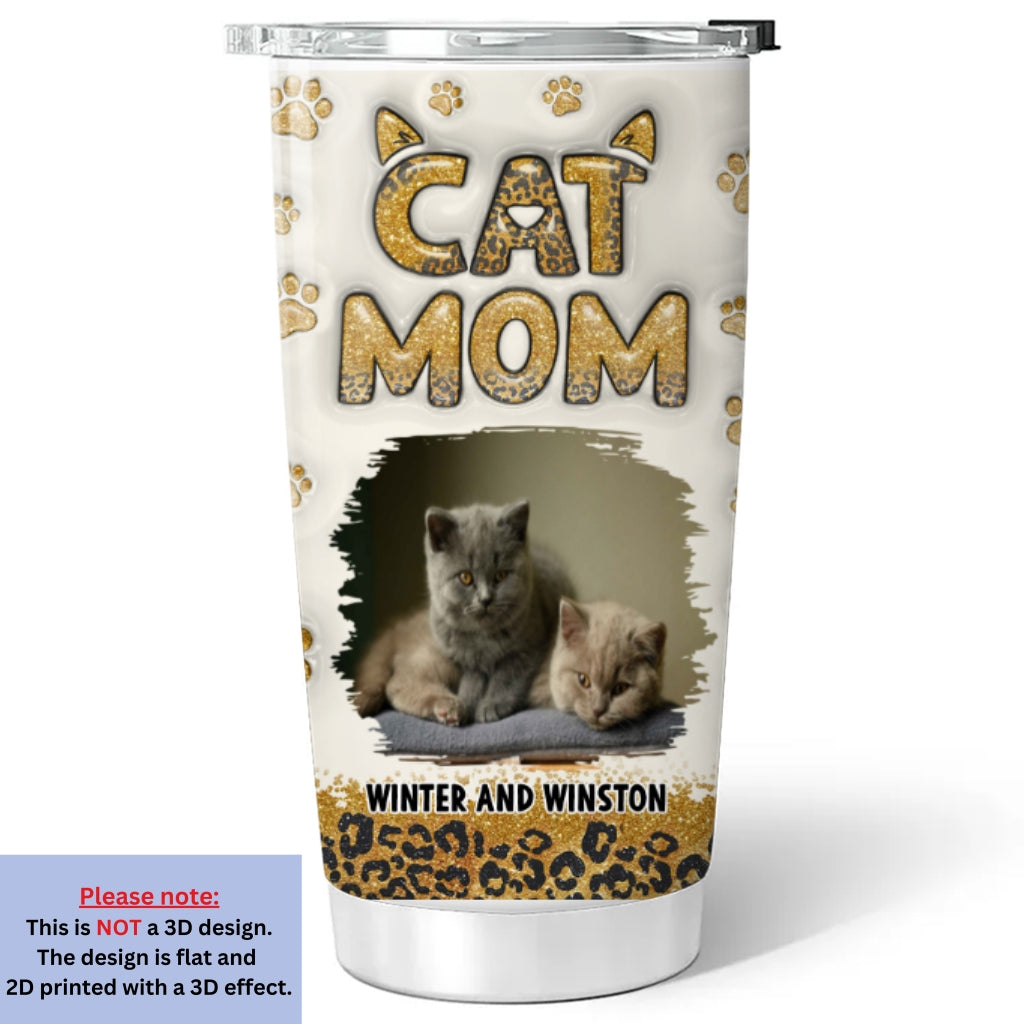 Personalized Cat Mom Leopard 3D Inflated Effect Stainless Steel Tumbler