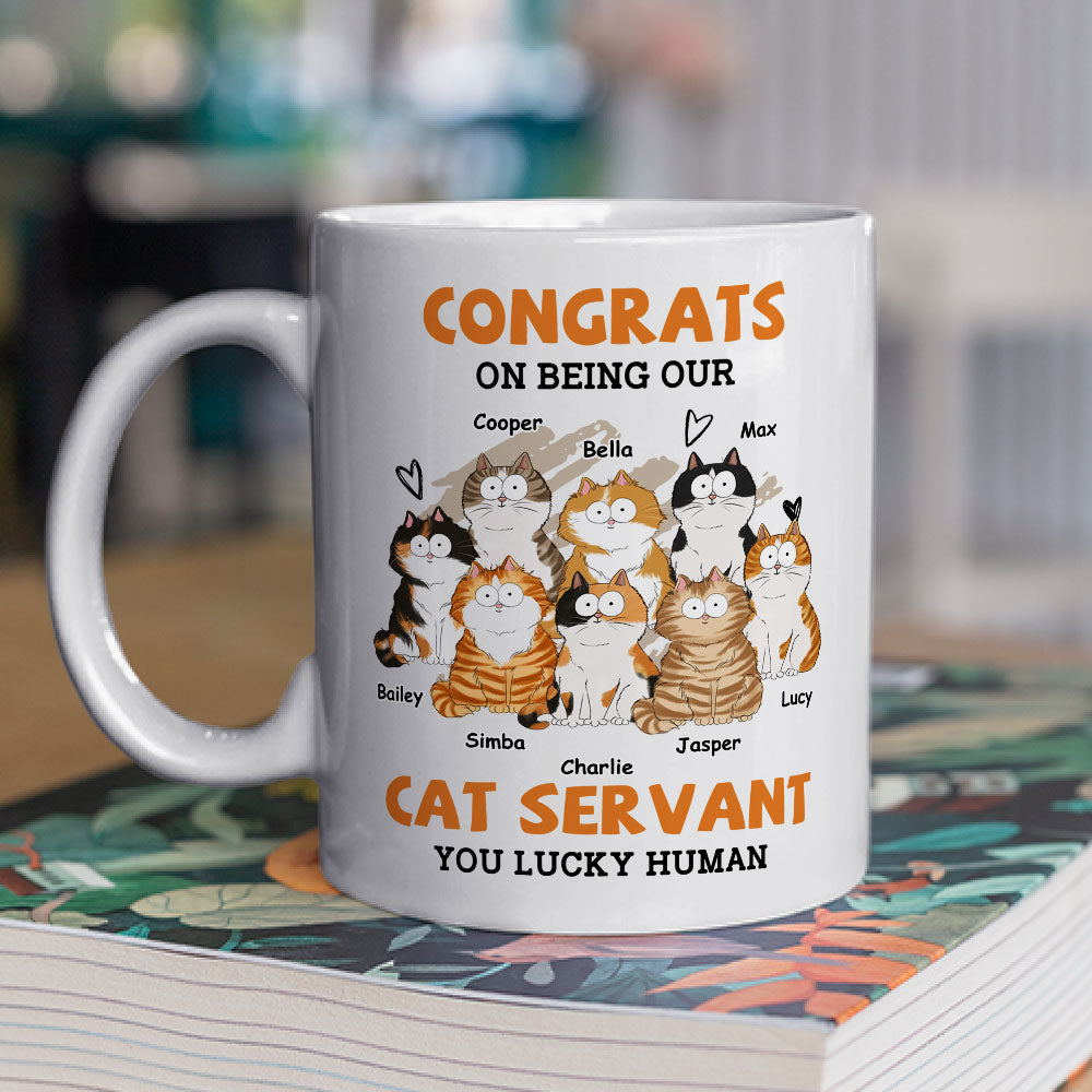 Customizable Congrats Cat Servant Personalized Coffee Mug - Ideal Gift for Pet Lovers