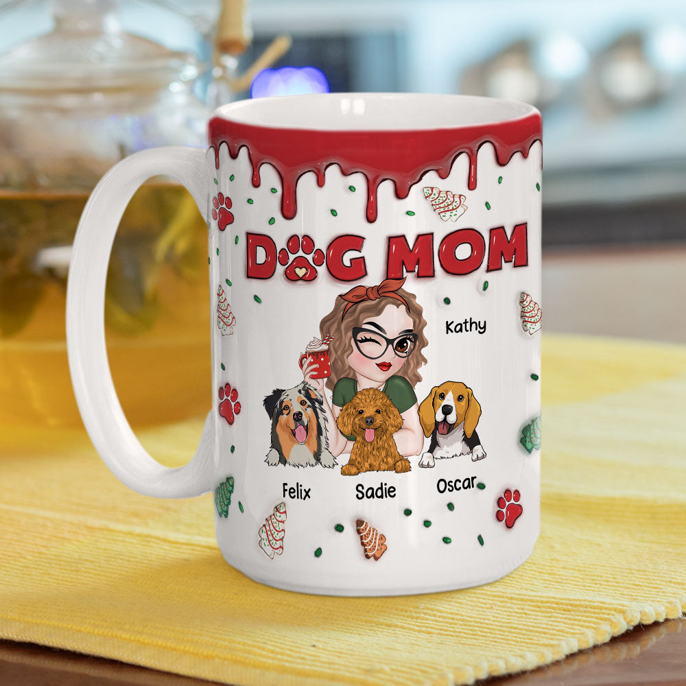 Personalized 3D Inflated Effect Dog Mom Christmas Ceramic Mug