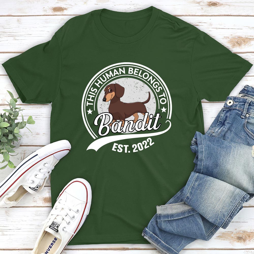 Personalized Custom Unisex 'Human Belongs To Dog' Cartoon T-shirt - Ideal Gift for Pet Lovers