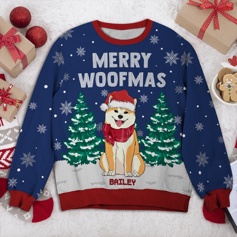 Blue Merry Woofmas - Personalized Custom All-Over-Print Sweatshirt for Dog Lovers