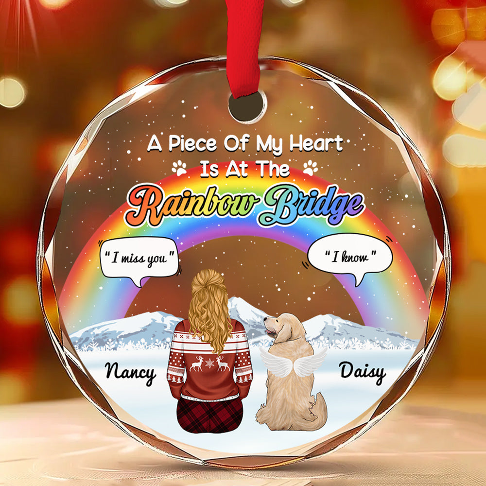Personalized Rainbow Bridge Custom Glass Ornament - A Piece of My Heart