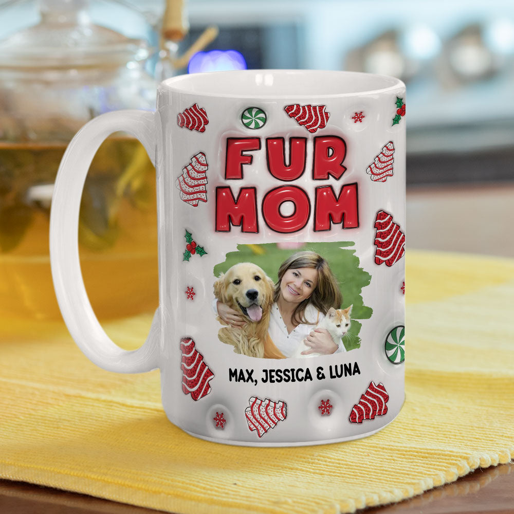 Personalized 3D Inflated Effect Fur Mom Tree Cake Photo Mug