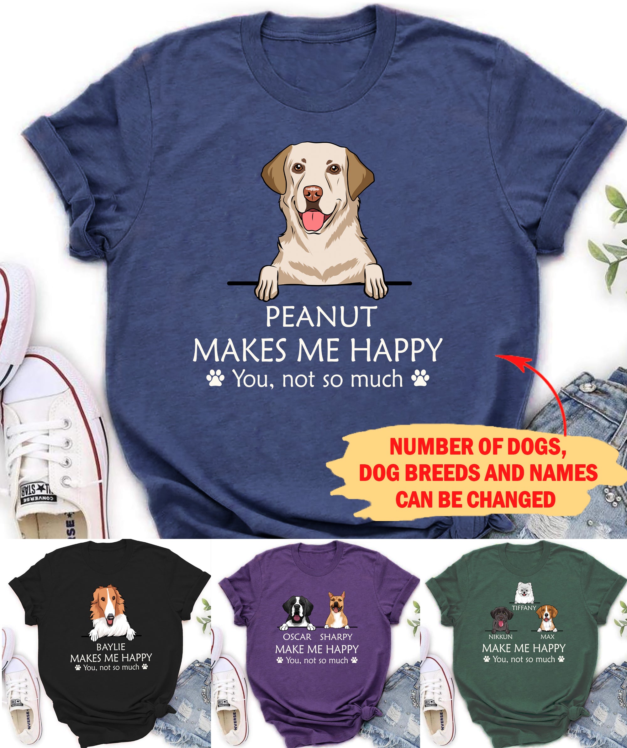 Customizable 'Dogs Make Me Happy' Personalized T - shirt for Pet Lovers