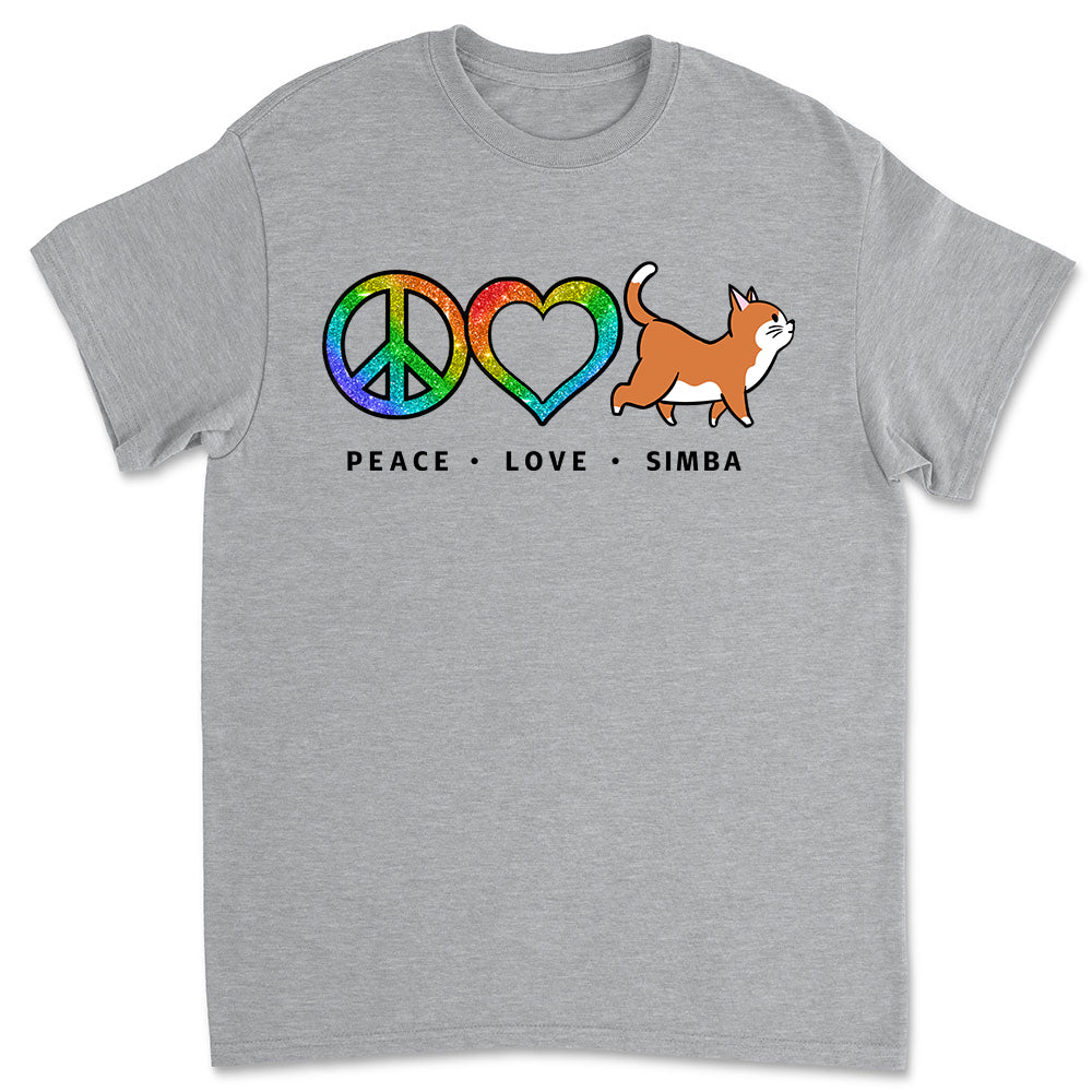 Peace Love Cat Pattern - Customizable Unisex Personalized T - shirt for Pet Lovers