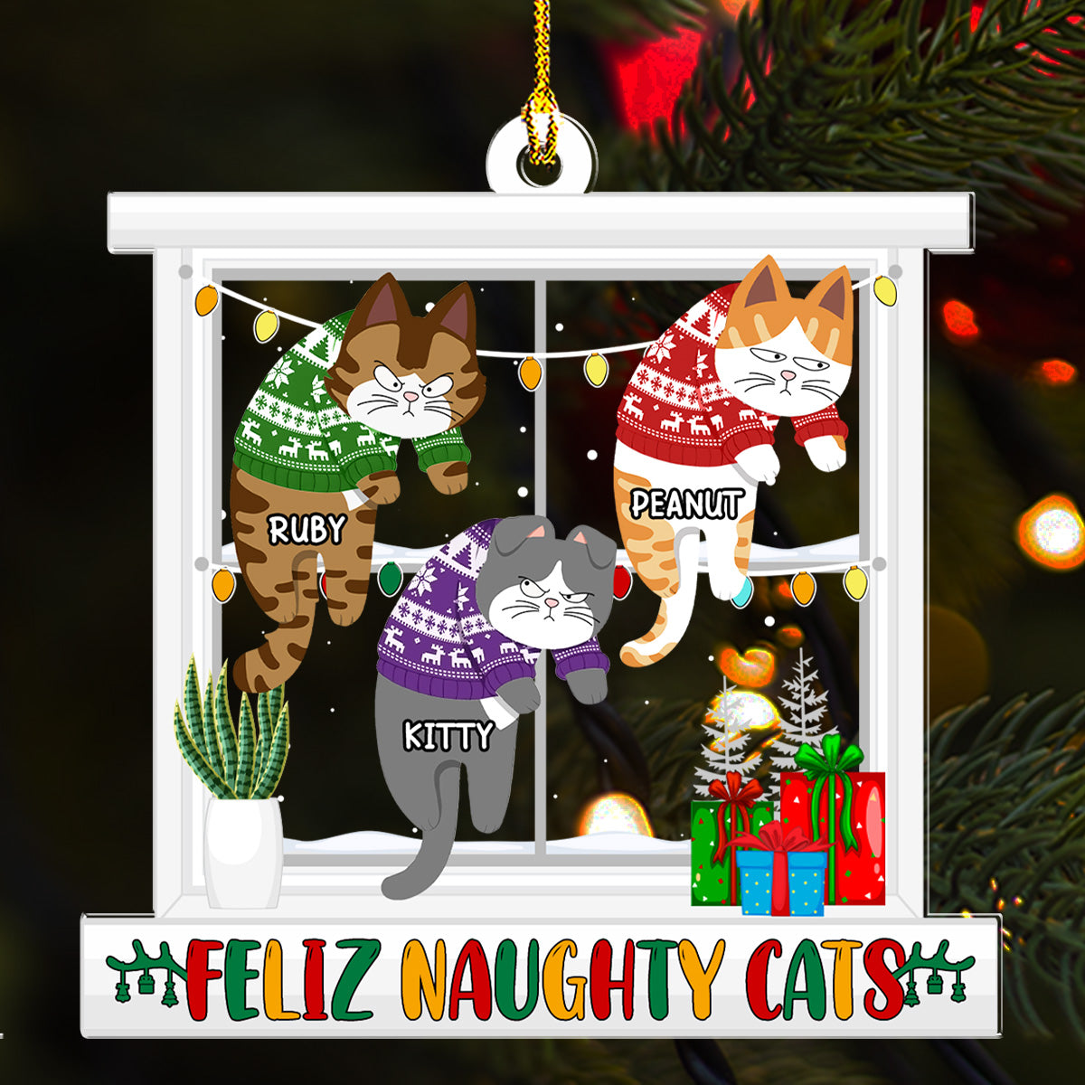 Meowy Christmas - Customizable Personalized Acrylic Christmas Ornament