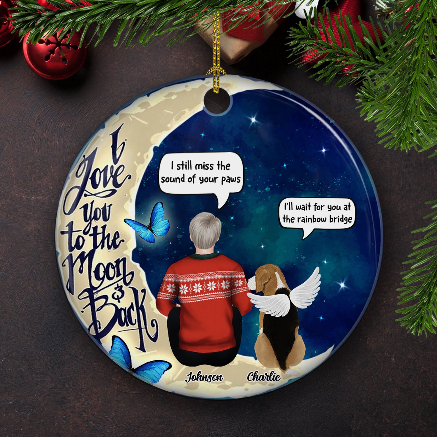 Personalized Custom Ceramic Christmas Ornament: Love You To The Moon And Back for Pet Lovers