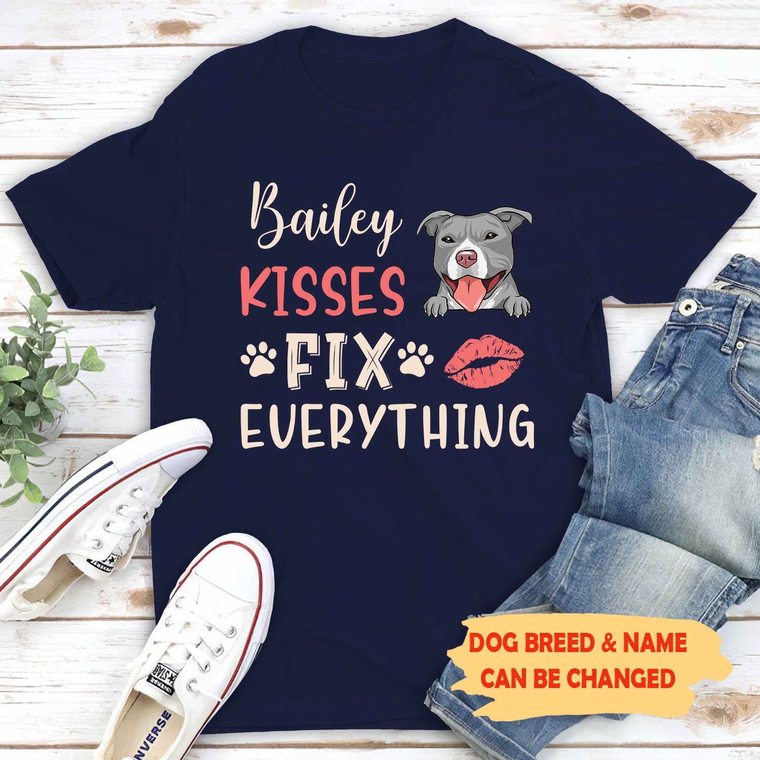 Personalized Custom Premium Dog Lover T-shirt: Dog Kisses Fix It All