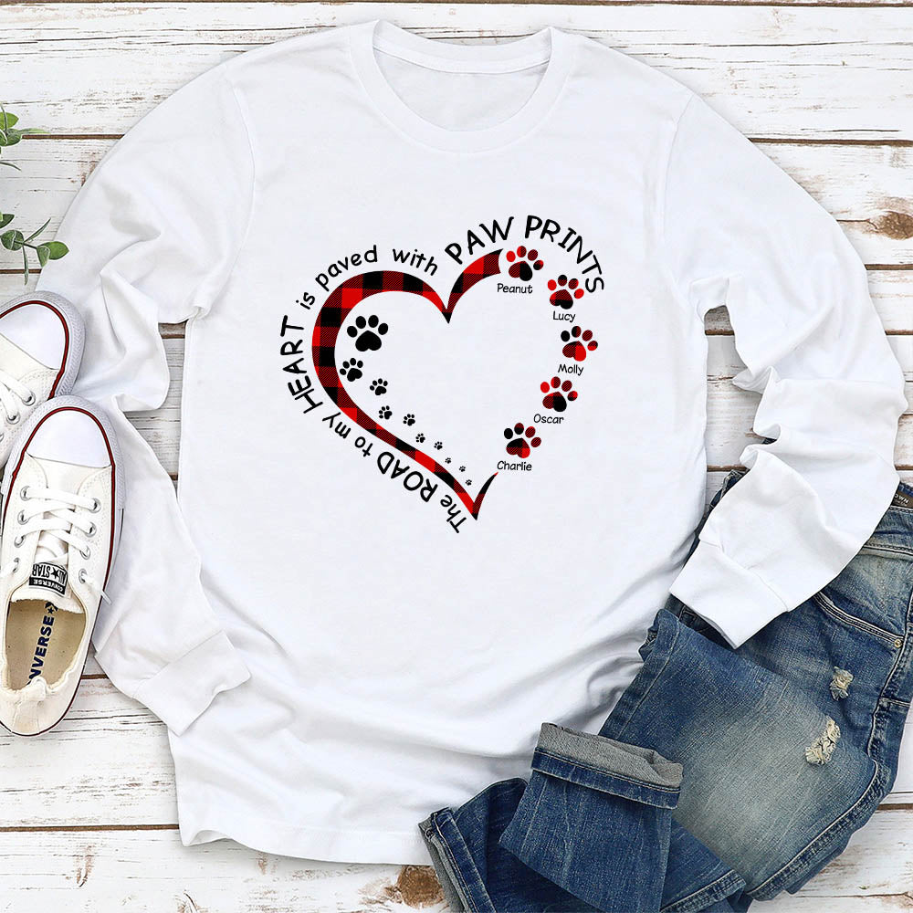 Personalized Paw Prints Heart Long Sleeve T - shirt for Pet Lovers