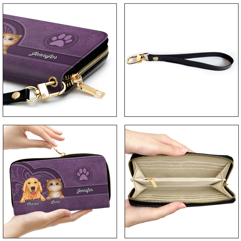 Personalized Custom Leather Wallet with Cute Dogs and Cats Aesthetic Pattern