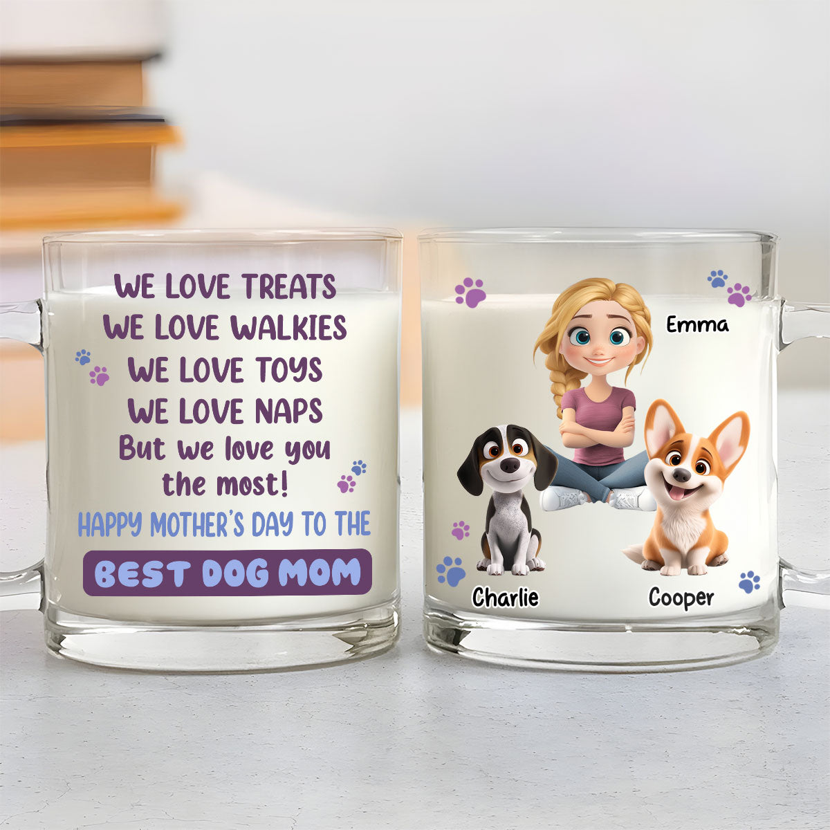 Most Loving Dog Mom Dad - Personalized Custom Glass Mug for Unforgettable Moments