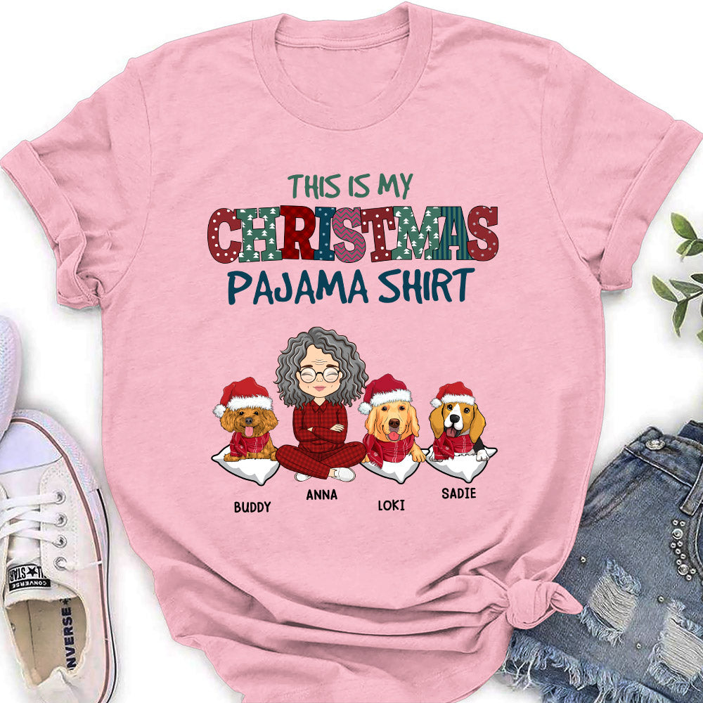 Personalized Christmas Dog Pajama Design Women's T-shirt - Ideal Gift for Pet Lovers