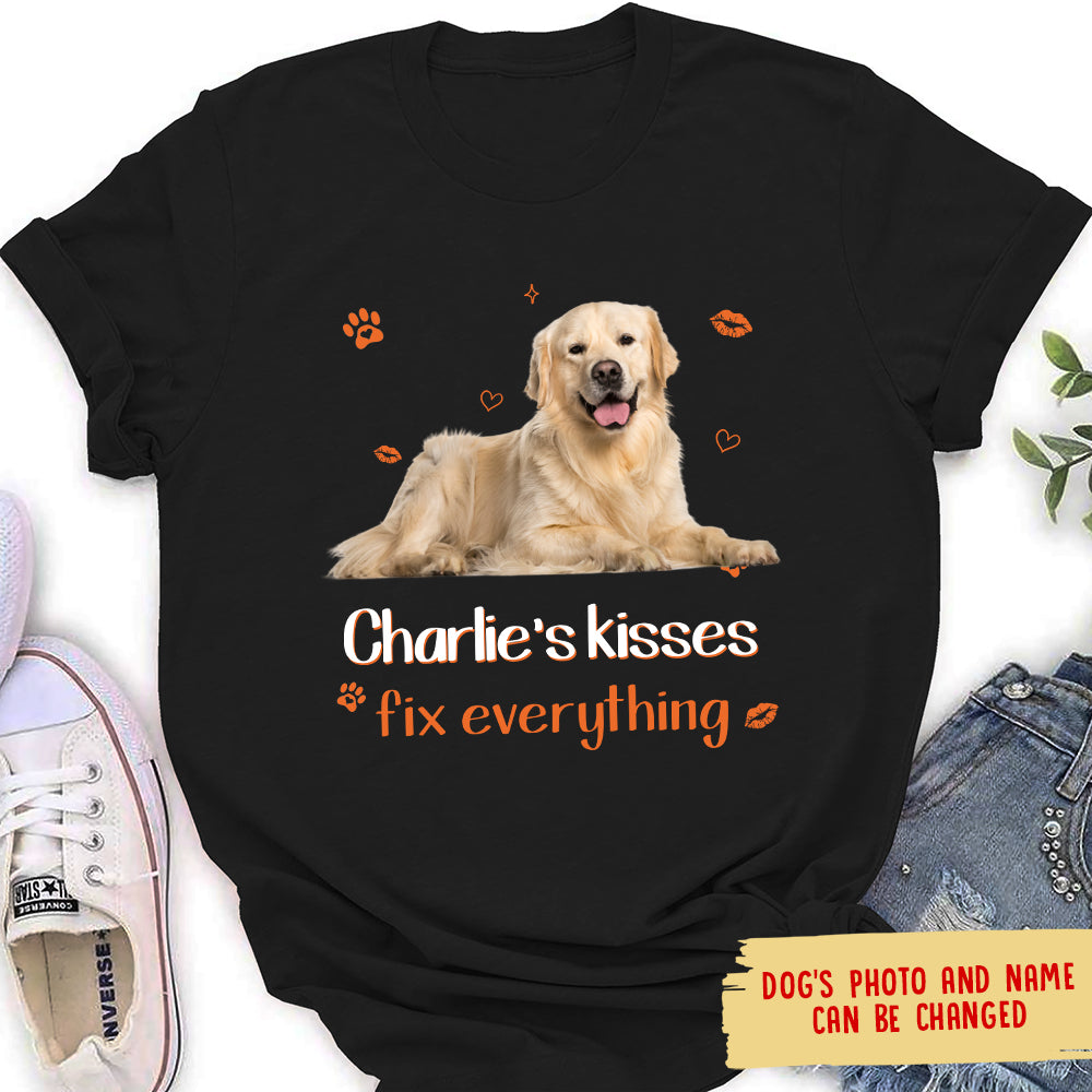 Personalized Dog Kisses Custom Photo Women's T-shirt - Ideal Gift for Pet Lovers