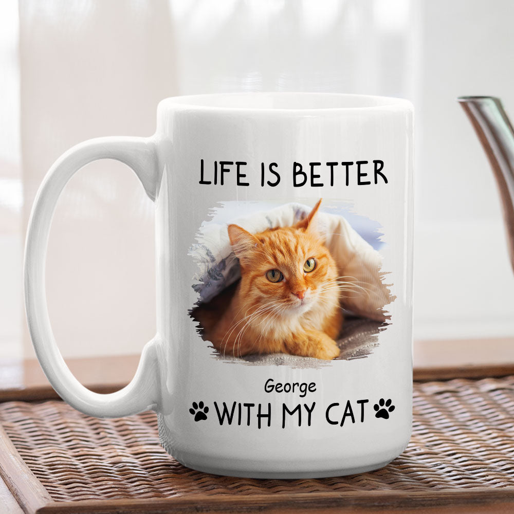 Personalized Custom 'Better With Cats' Photo Coffee Mug - Ideal Gift for Pet Lovers