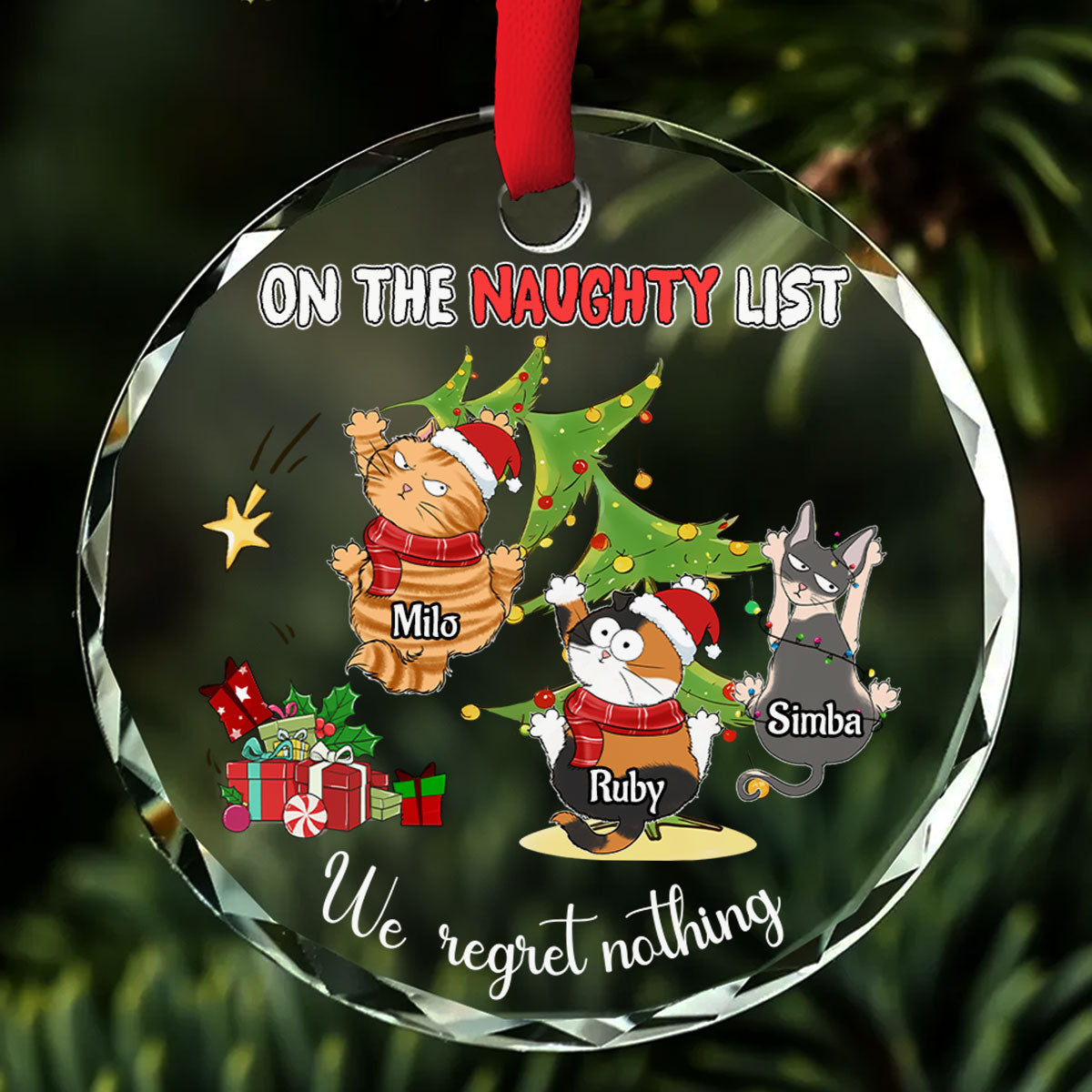 Customizable Naughty Cats Christmas Glass Ornament - Perfect Personalized Gift