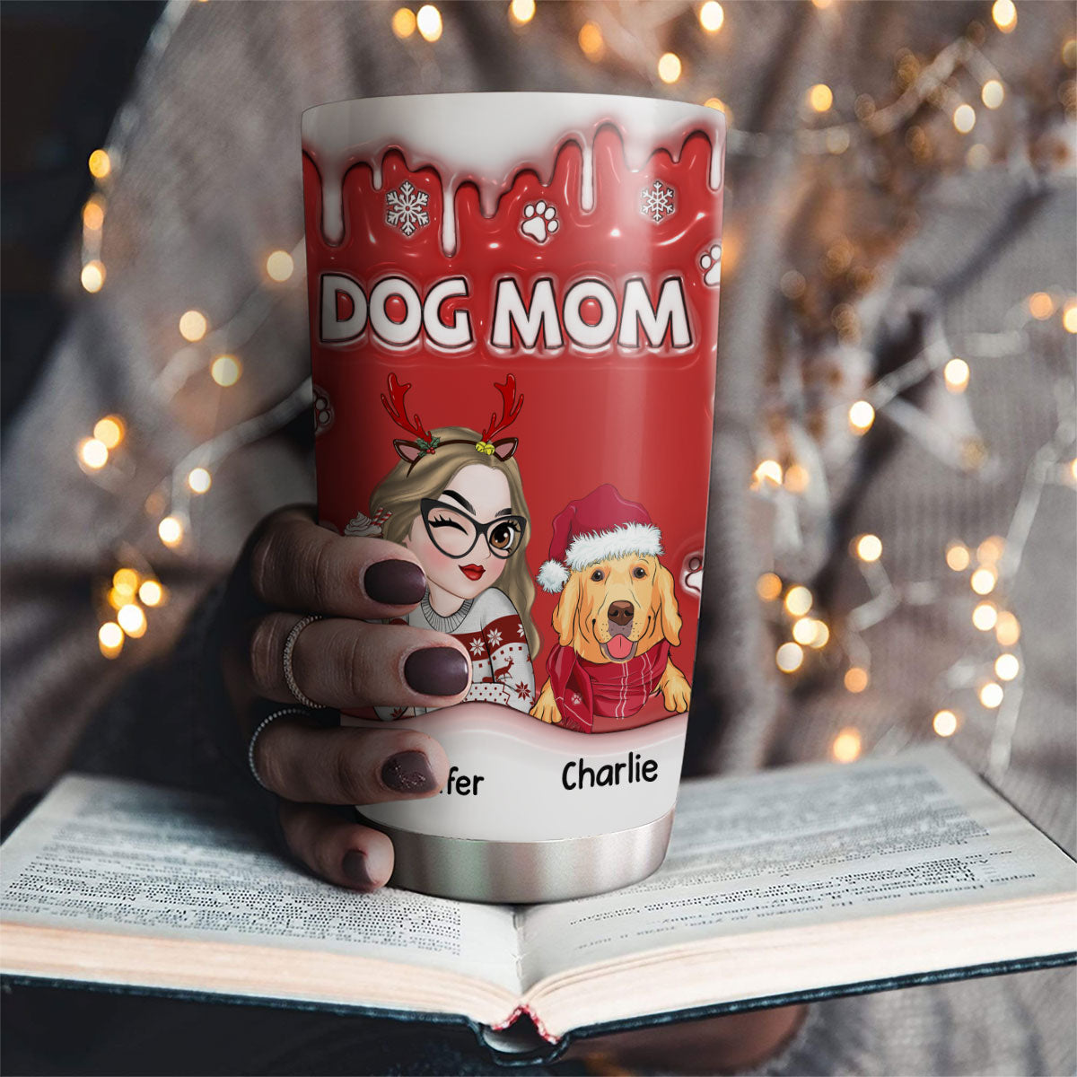 Personalized 3D Inflated Effect Christmas Tumbler for Dog Moms