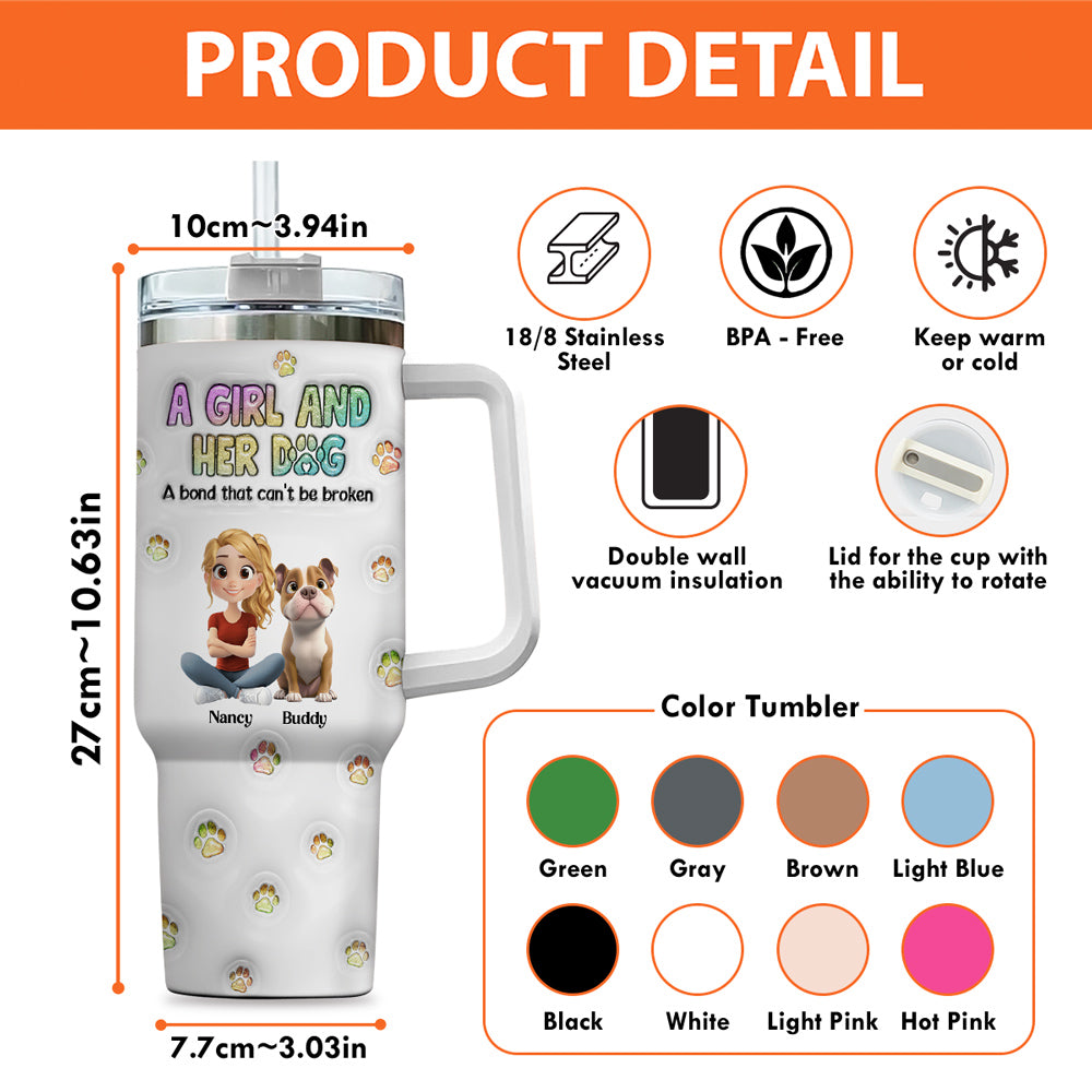 Personalized 3D Inflated Effect Printed 40 Oz Stainless Steel Tumbler - A Girl And Her Dog Design