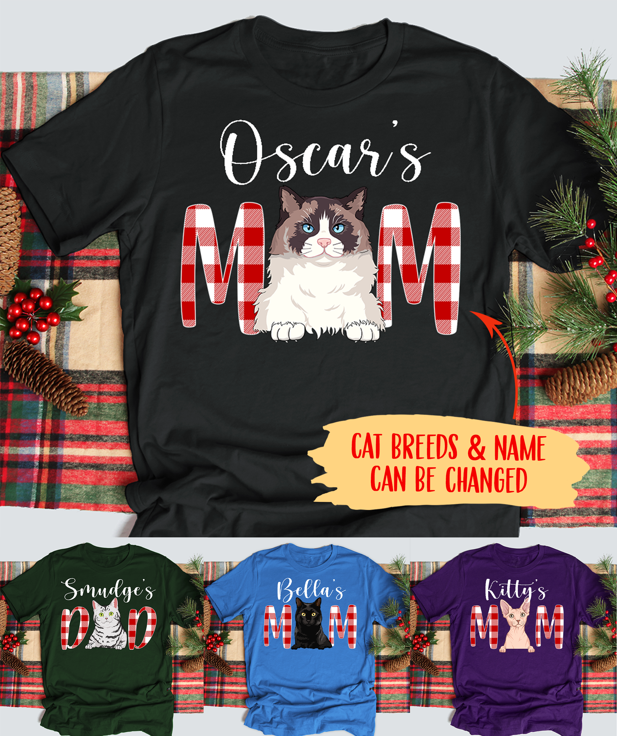 Personalized Christmas Cat Mom/Dad Unisex T-shirt - Ideal Gift for Pet Lovers