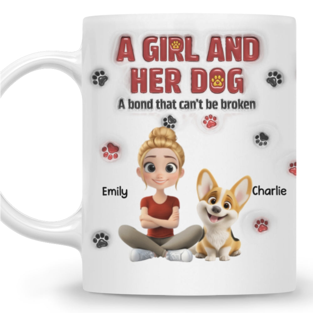 Personalized Custom 3D Inflated Effect Mug - A Girl And Her Dog Version 2