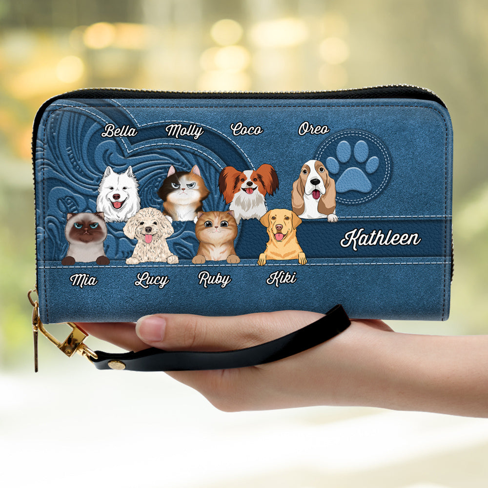 Personalized Custom Leather Wallet with Cute Dogs and Cats Aesthetic Pattern