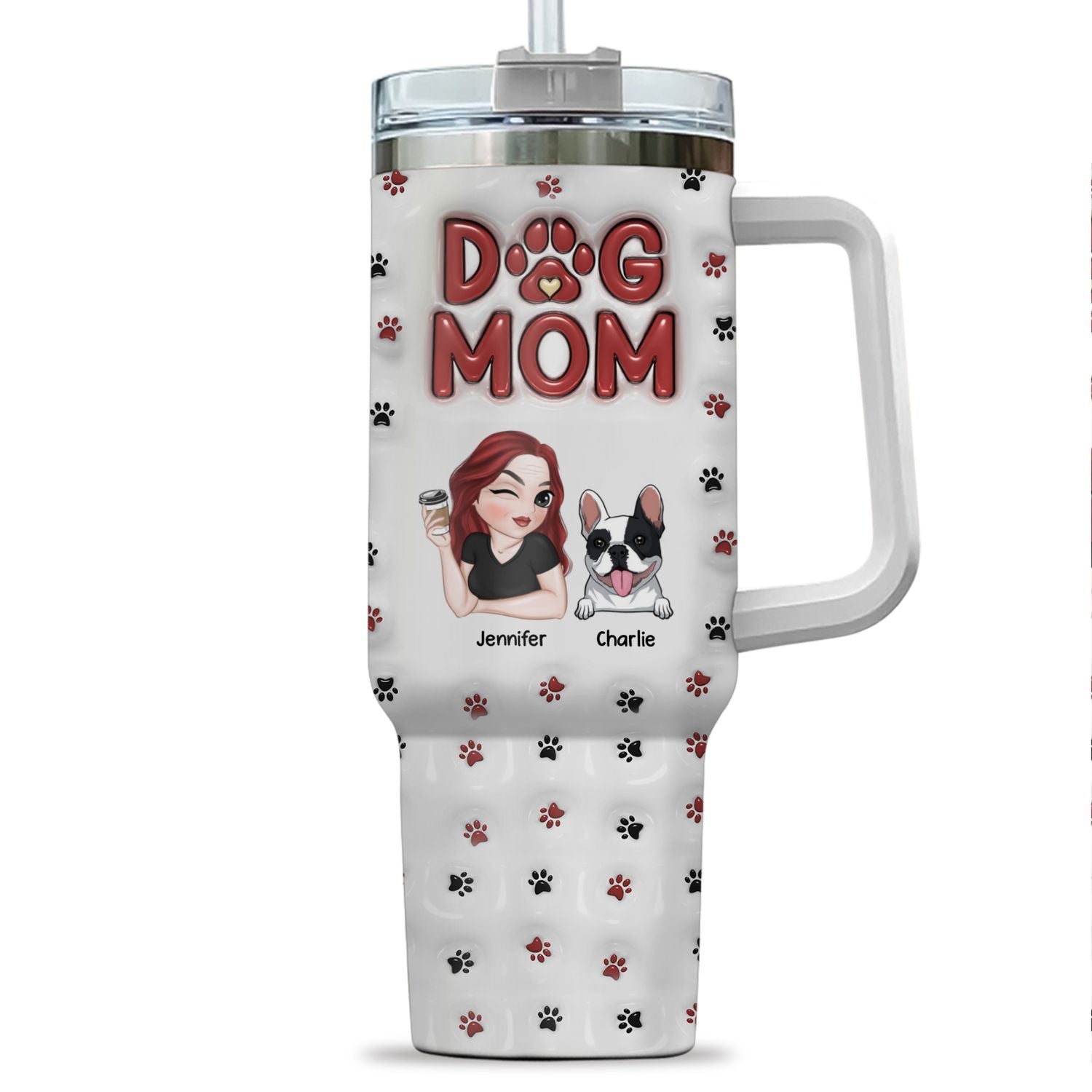 Personalized 3D Inflated Effect Printed 40 Oz Tumbler - Ideal for Dog Moms
