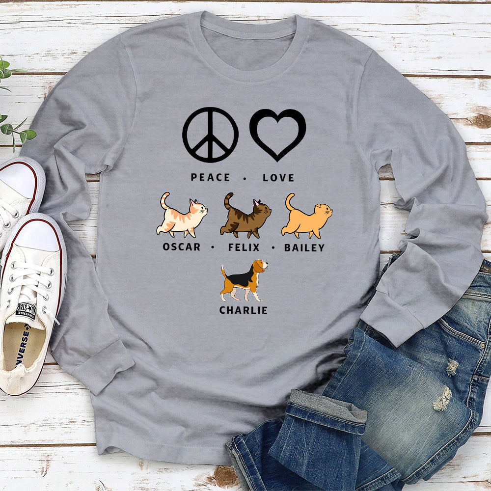 Personalized Peace Love Pet Pattern Long Sleeve T - shirt for Pet Enthusiasts