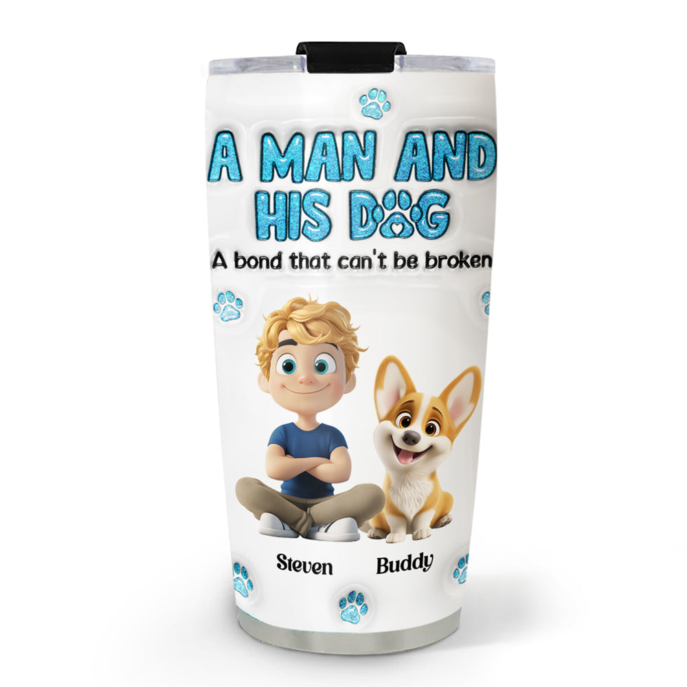 Personalized 3D Inflated Effect Stainless Steel Tumbler: A Man And His Dog Design