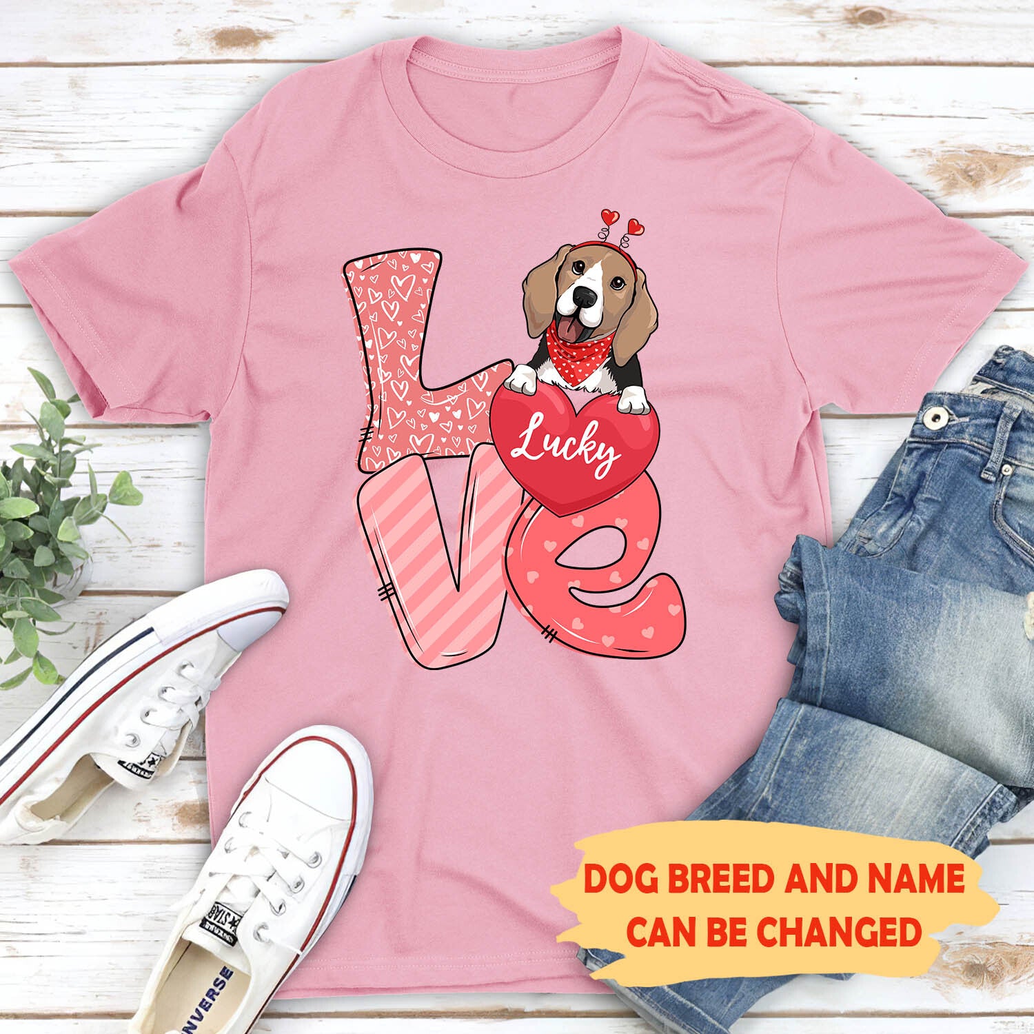 Valentine's Day Love Dog Personalized Custom Unisex T - Shirt for Pet Lovers