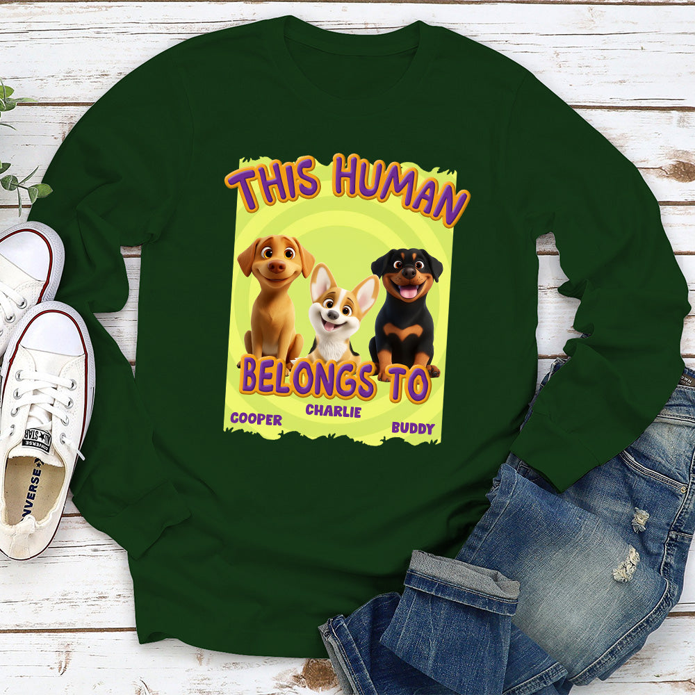 Personalized 'This Human Belongs To Us' Cartoon Long Sleeve T - Shirt for Pet Lovers