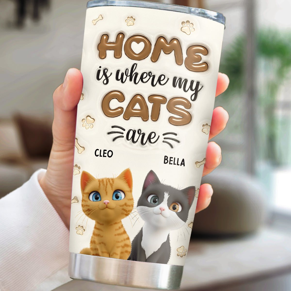 Personalized 3D Inflated Effect Tumbler - Home Sweet Home with Your Cats