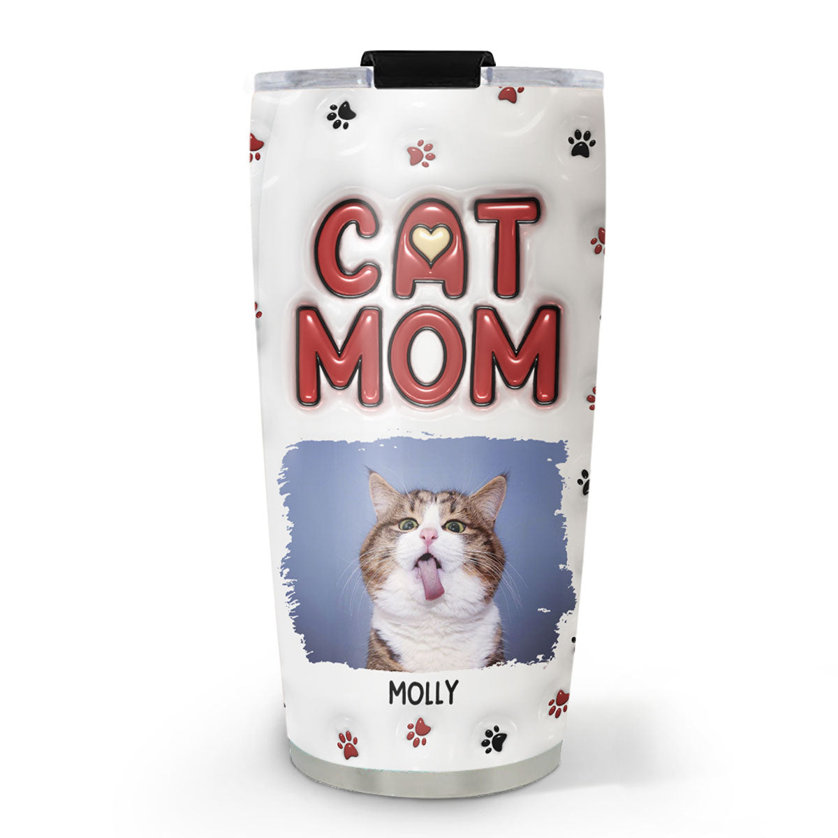 Personalized 3D Inflated Effect Tumbler with Lovely Cat Mom Photo